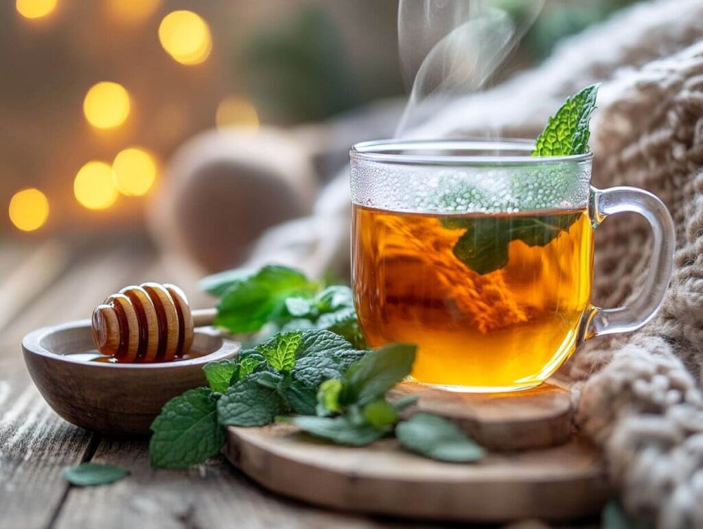 Chamomile herbal tea for nighttime sinus congestion